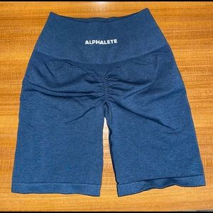 Alphalete amplify biker shorts, size small, color is dark water